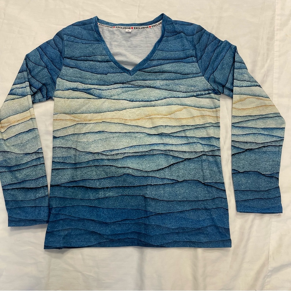 Exclusive Blue and White Long Sleeve Top